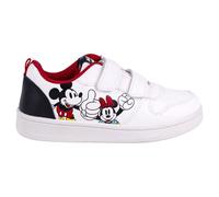 Disney Trainers - White, Black and Red - UK Size 11 JNR - Children's Velcro Trainers with PVC Sole - Mickey and Minnie Printed Design - Original Product Designed in Spain