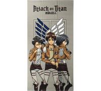 CERDÁ LIFE'S LITTLE MOMENTS Attack on Titan Kids Towel - Grey Colour - 70x140cm - Made with 100% Polyester 240gsm - Small Towel - Mikasa, Eren and Levi Print - Original Product Designed in Spain