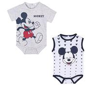 CERDÁ LIFE'S LITTLE MOMENTS Baby_Boy's 2200009299_t09m-c50 2 Pack Summer Bodysuit | Mickey Mouse 100% Cotton Clothes-Official Disney Licensed, White, 9 Months