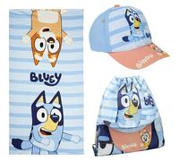 CERDÁ LIFE'S LITTLE MOMENTS Bluey Children's Set - Blue and Brown - Includes Cloth Bag, Towel and Cap - Bluey and Bingo Print - Ideal for Summer - Original Product Designed in Spain