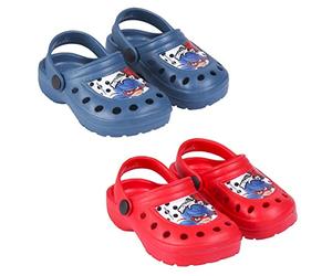 CERDÁ LIFE'S LITTLE MOMENTS Fastening Clogs for Girls Printed with Lady Bug Characters | Rubber Flip Flops with Heel Support for Safety-Official ZAG License, red, 12.5 UK Child