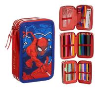 CERDÁ LIFE'S LITTLE MOMENTS Giotto Spiderman Pencil Case with Accessories with Markers, Pens and Pencils | Triple Pencil Case for Children with Marvel Design, Spiderman, 12.5x6.5x19.5 cm, Licence