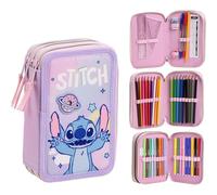 CERDÁ LIFE'S LITTLE MOMENTS Giotto Stitch Pencil Case with Accessories with Markers, Pencils and Pens | Children's School Pencil Case Complete with Disney Design, Stitch, 12.5x6.5x19.5 cm, Licence