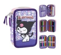 CERDÁ LIFE'S LITTLE MOMENTS Kuromi Deluxe 3-Tier Loaded Pencil Case for Kids | 3-Compartment Filled School Pencil Case with Colouring Pencils & Stationery | Organised School Supplies Case