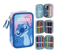 CERDÁ LIFE'S LITTLE MOMENTS Lilo & Stitch Pencil case with 2 Zip compartments Filled with Stationery for School, Art and Travel