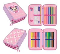 CERDÁ LIFE'S LITTLE MOMENTS Minnie Pencil Case with Accessories with Markers, Pens and Colored Pencils | Triple School Pencil Case with Disney Design, Minnie, 12.5x19.5x4.5 cm, Licence
