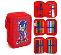 CERDÁ LIFE'S LITTLE MOMENTS Sonic The Hedgehog 3 Tier Large Pencil Case Multi Compartment School Supplies Stationery Colouring Pens Pencils Sets