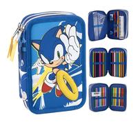 CERDÁ LIFE'S LITTLE MOMENTS Sonic the Hedgehog Deluxe 3-Tier Loaded Pencil Case for Kids | 3-Compartment Filled School Pencil Case with Colouring Pencils & Stationery | Organised School Supplies Case