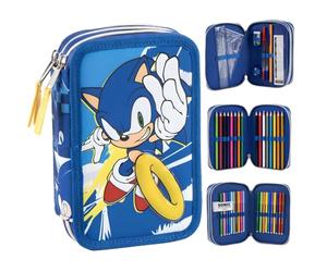 CERDÁ LIFE'S LITTLE MOMENTS Sonic the Hedgehog Deluxe 3-Tier Loaded Pencil Case for Kids | 3-Compartment Filled School Pencil Case with Colouring Pencils & Stationery | Organised School Supplies Case