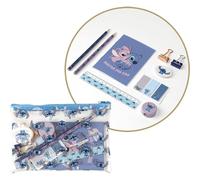 CERDÁ LIFE'S LITTLE MOMENTS Stitch School Stationery Set with 1 Transparent Bag, 1 Colour Pencil, 1 HB Pencil, 1 Ruler, 1 A6 Notebook, 1 Eraser, 1 Sharper, 2 Metal Clip Binder and 3 Sticky Notes