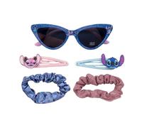 CERDÁ LIFE'S LITTLE MOMENTS Stitch Sunglasses for Girls and Hair Accessories Gift Set, Includes 2 Scrunchies and 2 Hair Clips, UV400 Kids Sunglasses, Disney Blue Lilo and Stitch Gifts for Girls