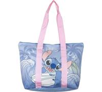 CERDÁ LIFE'S LITTLE MOMENTS Stitch Beach Bag - Colour Blue and Pink - 47x33x15cm - Made in Polyester - Fabric Bag with Zipper - Spacious Main Compartment - Original Product Designed in Spain