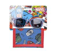 Avengers Sunglasses and Wallet Set - Blue and Red - UV 400 Protection and Category 3 Filter - Wallet with Various Compartments - Original Product Designed in Spain