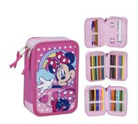 Cerda Minnie Mouse School Pencil Case with 1 HB Pencil, 2 Pens, 1 Scissor, 1 Eraser, 1 Sharpener, 1 Ruler, 18 Pencil Colours and 18 Giotto Felt Tips Pens