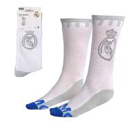 CERDÁ LIFE'S LITTLE MOMENTS Real Madrid Official Sports Socks, Size 38-45, White and Grey with Club Logo, Blue Toe