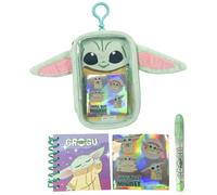 Grogu The Mandalorian Plush Stationery Set for Boys and Girls - Green Soft Case with Carabiner, Mini Spiral Notebook, Stickers and Pen, Official License, Back to School Gift
