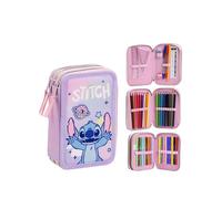 CERDÁ LIFE'S LITTLE MOMENTS Giotto Stitch Pencil Case with Accessories with Markers, Pencils and Pens | Children's School Pencil Case Complete with Disney Design, Stitch, 12.5x6.5x19.5 cm, Licence