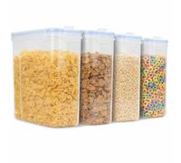 Cereal Containers | 4 Litre Food Containers | Airtight Food Storage Dispenser | Easy Pour Lid | Fresh Seal Clips | Ideal for Cornflakes, Pasta, Rice, Flour | Set of 4 - Labels & Pen Included