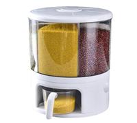 Cereal Containers, Grain Dispenser 360° Rotating 6 Grid Dry Food Dispenser One-Push Rice Output Round Multigrain Tank Cup Storage Bin for Beans