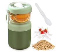 Cereal Cup On The Go - 530ml+330ml Stainless Steel Overnight Oats Jar, 2-in-1 Yoghurt Pots with Lid and Spoon, Leakproof Dishwasher Safe, Reusable Breakfast Salad Cups for Work School Travel Picnic