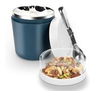 Cereal Cup to Go, 500 ml + 220 ml, Stainless Steel Yoghurt Cup to Go with Spoon, Insulated Leak-Proof, On the Go Cereal Bowl, Breakfast Box, Cereal Box for Dishwasher, Freezer and Microwave (Blue)