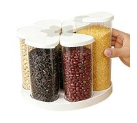 Cereal Dispenser 360° Rotating Food Storage Set with 6 Grid 650ml Clear Jars, Small Food Storage Container Rice Dispenser with Lids for Kitchen Countertop, Ideal for Rice, Grains, Snacks & Spices