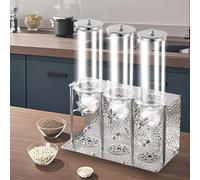 Cereal Dispenser, Countertop Rice Grain Dispenser for Kitchen and Pantry, 10.5L Capacity, Three Head Food Storage Container with Stainless Steel Base