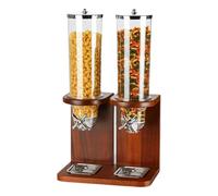Cereal Dispenser Dry Food Container with PC Bucket and Wooden Base, Single/Double/Triple Head, 4L Capacity for Countertop Storage