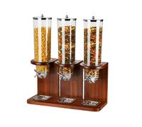 Cereal Dispenser Dry Food Container with PC Bucket and Wooden Base, Single/Double/Triple Head, 4L Capacity for Countertop Storage