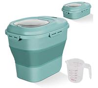 Cereal Rice Food Storage Containers, Collapsible 20 to 50 Lbs Dispenser Bin with Rolling Wheel Airtight Locking Lid, Dog Pet Cat Flour Sugar Plastic Leakproof Sealable Large Kitchen Pantry Holder