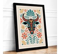 Ceremonial Bull Boho Framed Wall Art Print A2 (59.4×42cm) Black, Wall Decor for Living Room, Bedroom, Office & Home, Ready to Hang, Art Gift