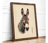 Ceremonial Donkey Japandi Framed Wall Art Print A3 (42×29.7cm) Walnut, Wall Decor for Living Room, Bedroom, Office & Home, Ready to Hang, Art Gift