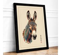 Ceremonial Donkey Japandi Framed Wall Art Print A4 (29.7×21cm) Black, Wall Decor for Living Room, Bedroom, Office & Home, Ready to Hang, Art Gift