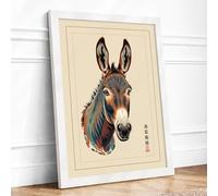 Ceremonial Donkey Japandi Framed Wall Art Print A4 (29.7×21cm) White, Wall Decor for Living Room, Bedroom, Office & Home, Ready to Hang, Art Gift