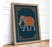 Ceremonial Elephant Eclectic Framed Wall Art Print A4 (29.7×21cm) Oak, Wall Decor for Living Room, Bedroom, Office & Home, Ready to Hang, Art Gift