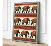 Ceremonial Elephants Eclectic Canvas Wall Art Print 36x24 Inch (91 x 61 cm)