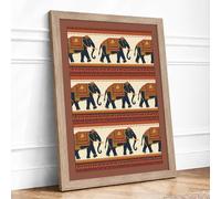 Ceremonial Elephants Eclectic Framed Wall Art Print A1 (84.1×59.4cm) Oak, Wall Decor for Living Room, Bedroom, Office & Home, Ready to Hang, Art Gift