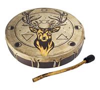 Ceremonial Frame Drum - Stag with Moon Phases, 12" diameter, includes beater, Handmade & painted by artisans in Bali