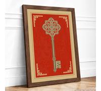 Ceremonial Golden Key Japandi Framed Wall Art Print A1 (84.1×59.4cm) Walnut, Wall Decor for Living Room, Bedroom, Office & Home, Ready to Hang, Art Gift