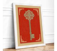 Ceremonial Golden Key Japandi Framed Wall Art Print A4 (29.7×21cm) White, Wall Decor for Living Room, Bedroom, Office & Home, Ready to Hang, Art Gift