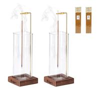 Ceremony Incense Holder，Wood Incense Holder for Sticks with Glass Ash Catcher，Incense Burner for Meditation Yoga Spa Room Decor