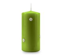 Cereria Di Giorgio - Candle Candle Decorated with Daisies - Pistachio Colour - Diameter 7 cm Height 15 cm - Burning time 85 Hours - with Gift Bag - Spring Collection - Handmade