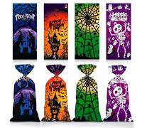 Ceresa Inc Halloween Trick or Treat Candy Bags Spider Web Witch's Castle Zombies Patterns Drawstring Closure, 50 Pack, for Party Favors and Gift Giving