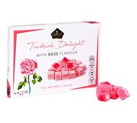 Cerez Pazari Turkish Delight with Rose Flavour 230g Gourmet Small Size Snacks Gift Box, No Nuts Sweet Traditional Vegan Soft Candy Dessert