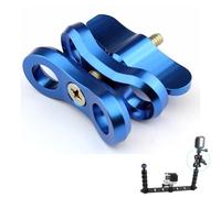 CERFFOOL Butterfly Ball Clamp for GoPro Hero Diving Lights Double Holes Aluminum Alloy Clip Holder Adapter 360° Rotation Accessory for Action Cameras (Blue)