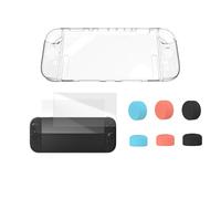 CERFFOOL Protective Case Kit for Nintendo Switch 2 Transparent PC Case+2PCS Screen Protector+6 Pack Joystick Caps for Replacement Accessories