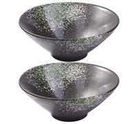 Cerficer 32 oz Large Ceramic Ramen Bowl Set of 2 Japanese Porcelain Noodle Bowls for Cereal and Soup with Green Spots