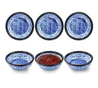 Cerficer Ceramic Sauce Dish Set of 6Japanese Sushi Dishes for Spice Seasoning Blue Wave Pattern Microwave Safe (6 pieces)