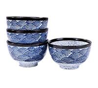Cerficer Japanese Rice Bowl Set of 4 10.2oz Asian Ceramic Sushi Bows Blue Perfect for Rice Snacks Desserts and Sauces