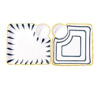 Cerficer Japanese Sushi Plate Set of 2 Porcelain Square Dumpling Dessert Plates with Vinegar Dish Serving Trays for Parties Microwave and Dishwasher Safe